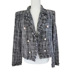 Worthington Black and White Tweed Bolero Jacket W/Pearl Buttons Size Large NWT